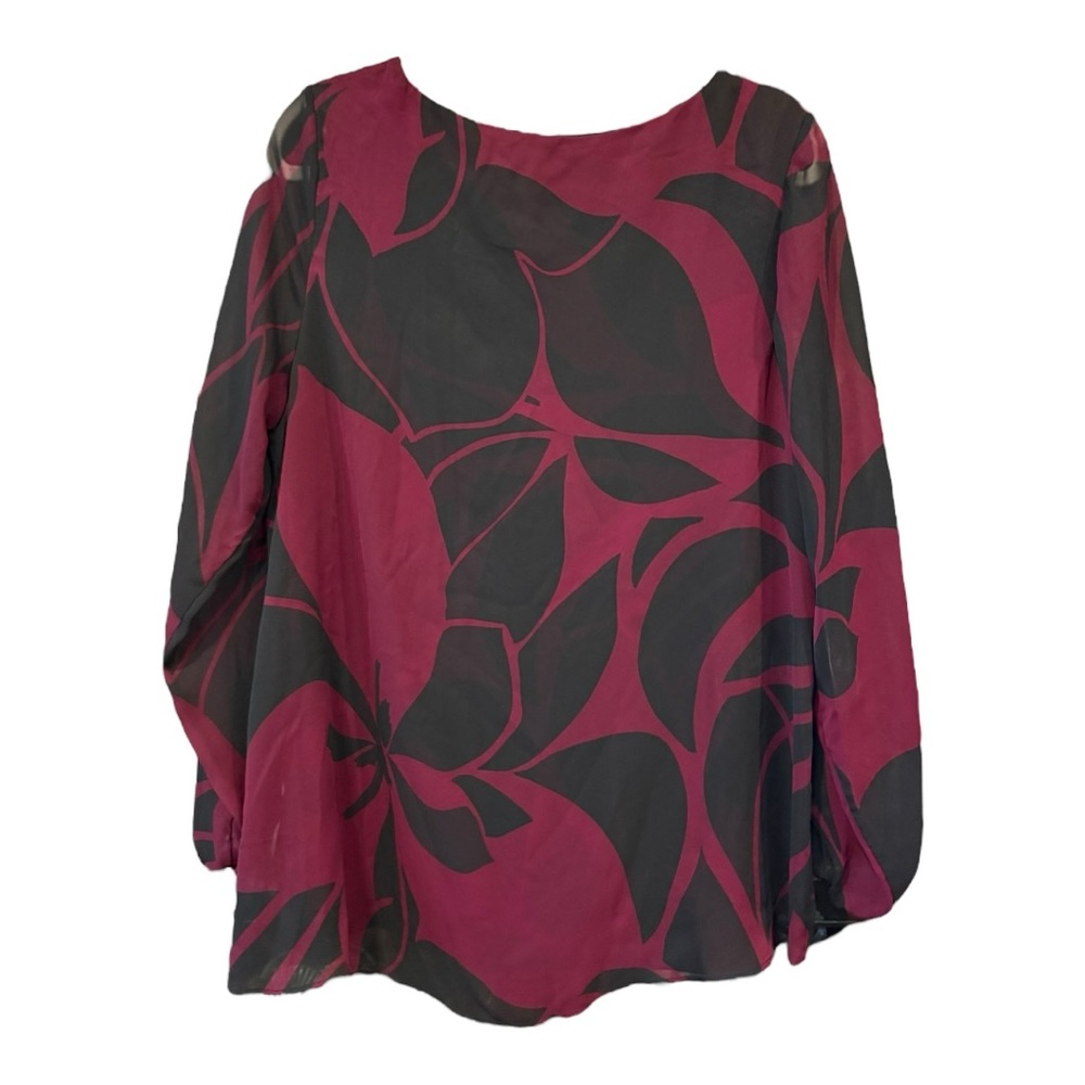 Alfani Burgundy & Black Floral Overlay Blouse Size M BI3 - Picture 3 of 5